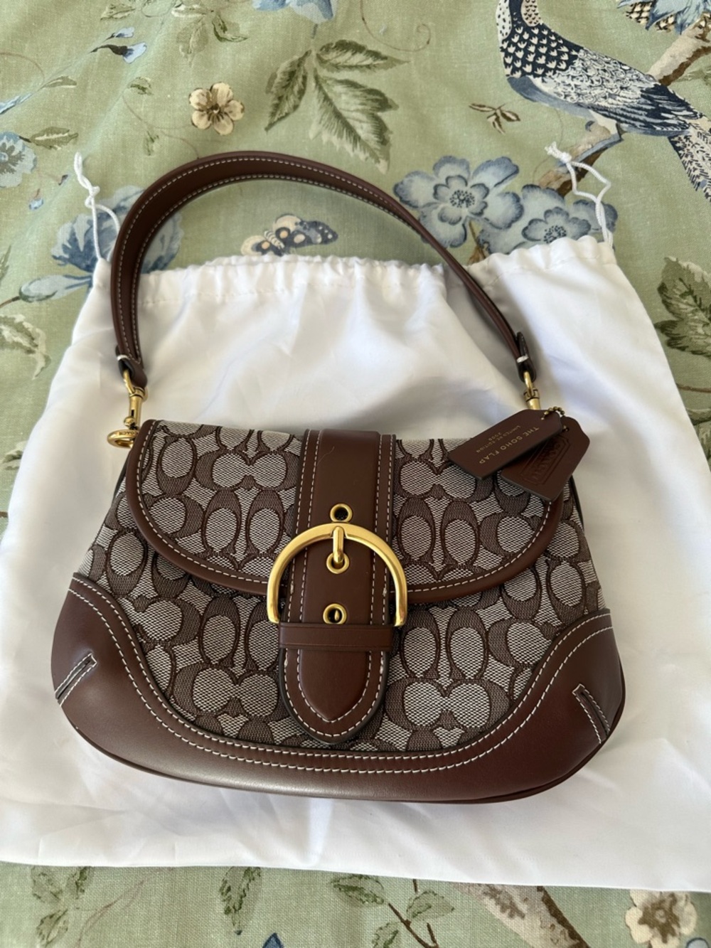 Coach SoHo Flap Bag Limited Re-edition Brown Signature-Print with Gold Buckle - Picture 10 of 16